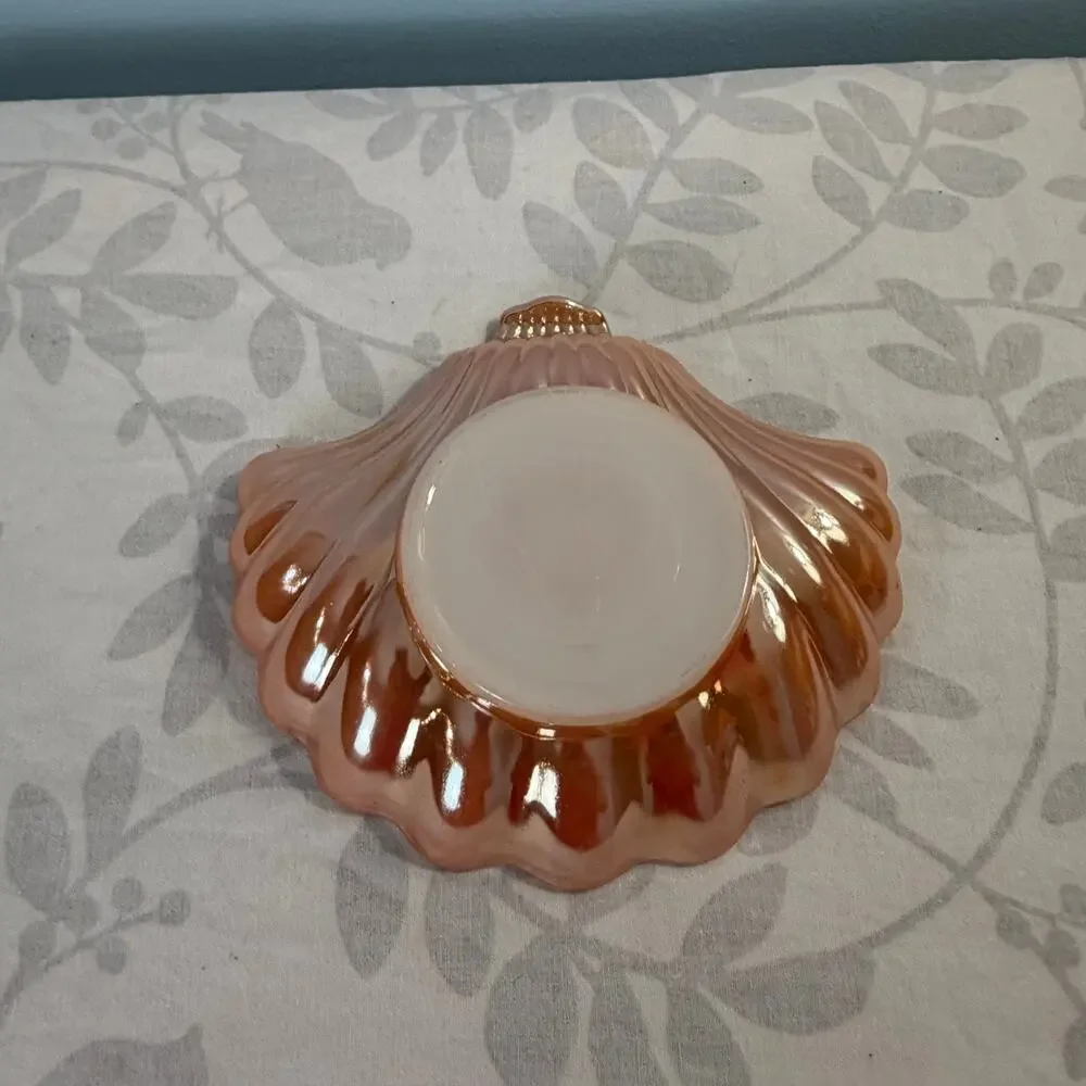 Fire-King Peach Lustre Shell Dish Candy Trinket Bowl Vintage Anchor Hocking